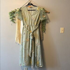 BloomChic Sage Green Dress with Floral Details